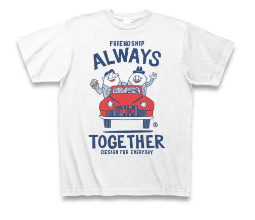 ビーンズマンとレトロ車Tシャツ_アメコミ_白.png